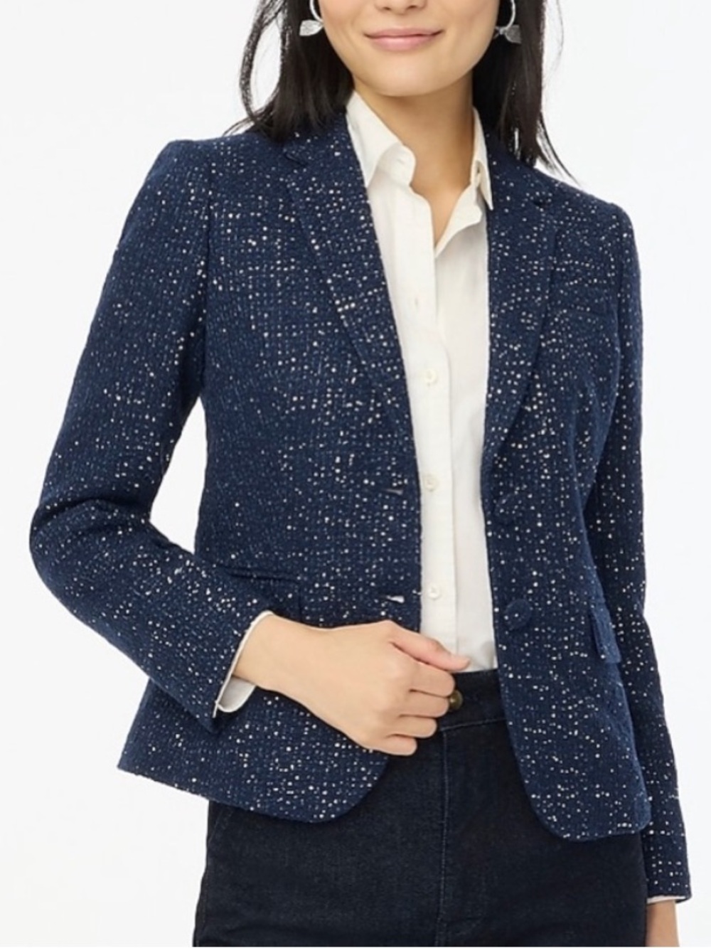 NWT J. Crew Navy Blue sequin tweed schoolboy blazer Sz 16